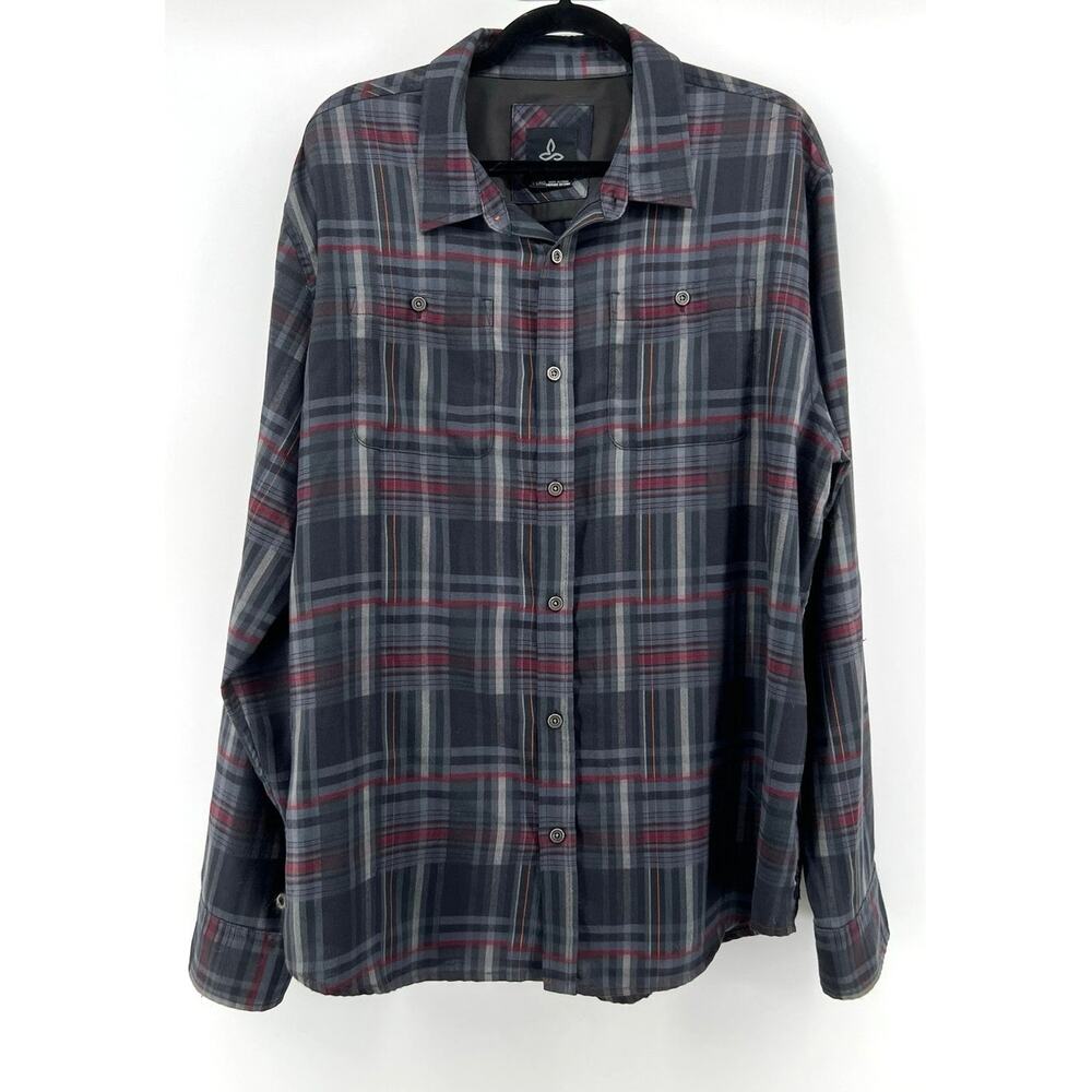 prAna Men's Wool Blend Button Down Shirt Plaid Size XL
